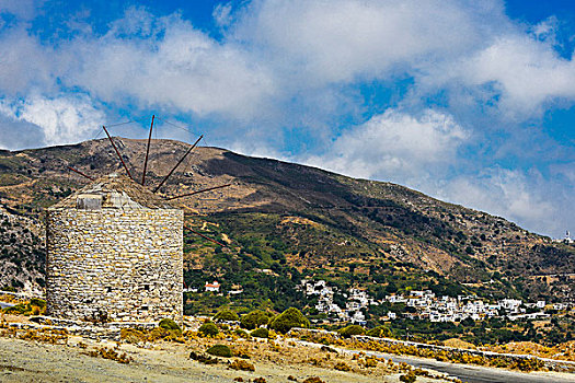 风景,风车,山,纳克索斯岛,基克拉迪群岛,希腊