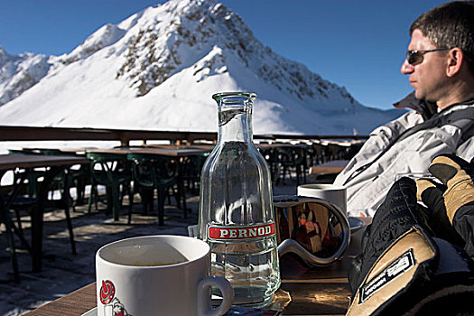 滑雪,山,咖啡