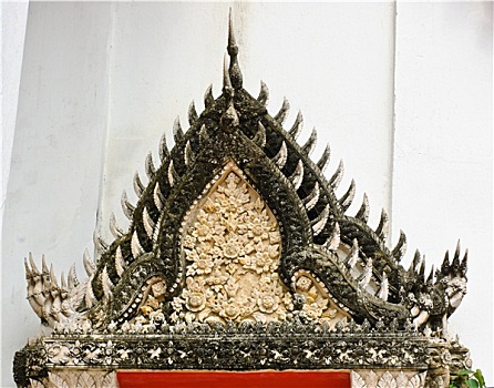古老,泰国,雕塑,上面,庙宇,门