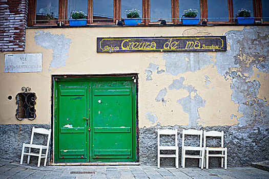绿色,门,掉漆,建筑,热那亚,利古里亚,意大利