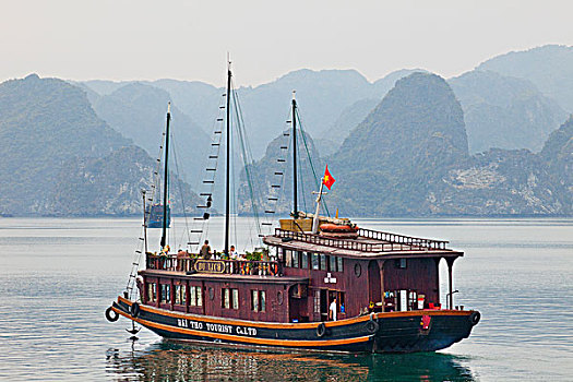越南,下龙湾,游客,帆船,船