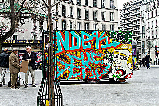 法国,巴黎,拖车,涂鸦