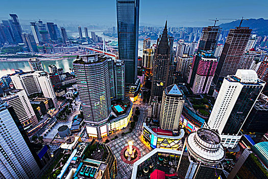 俯拍,摩天大楼,重庆,日落