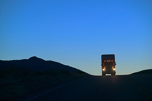 卡车,剪影,上方,山,公路