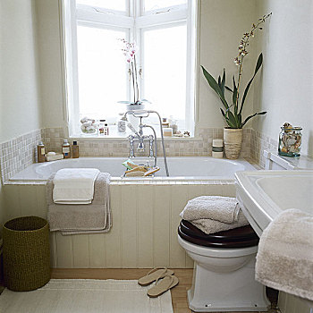 浴缸,木质,围绕,卫生间,乡村风格,浴室