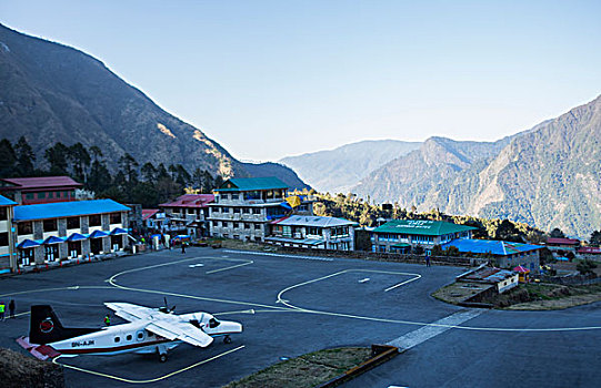 尼泊尔,飞机,飞机跑道,机场,靠近,珠穆朗玛峰,危险,世界
