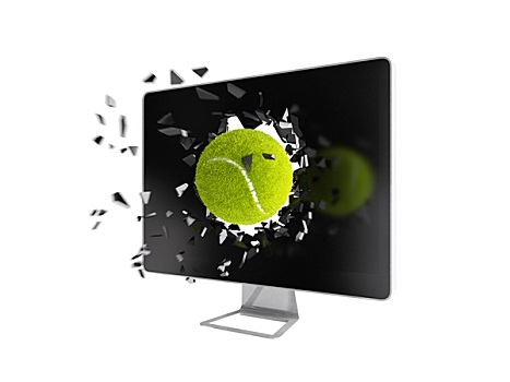 网球,毁坏,电脑屏幕