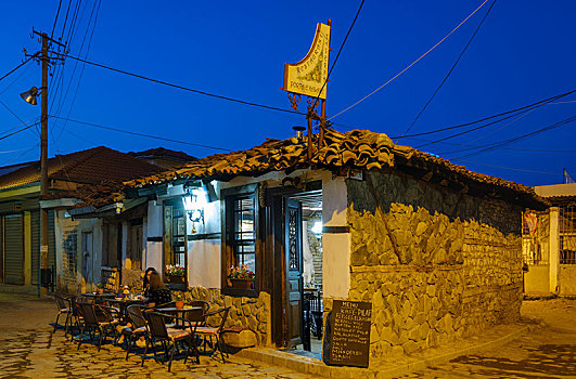 咖啡,老城,黃昏,阿尔巴尼亚,欧洲