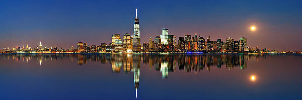纽约,夜晚,城市,建筑,反射