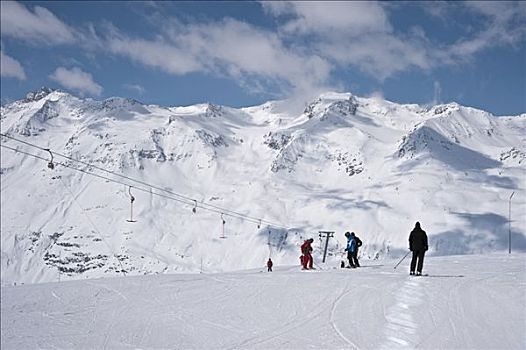 滑雪道,滑雪者,山谷,提洛尔,奥地利
