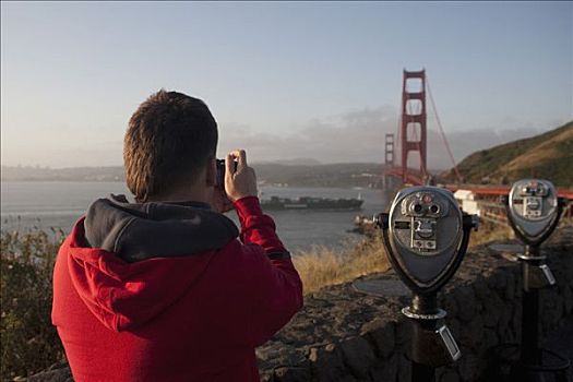 游客,照相,桥,金门大桥,旧金山湾,旧金山,加利福尼亚,美国