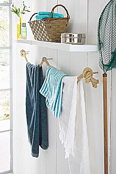 自制,绳索,手巾,固定器具,白色,浴室,木头