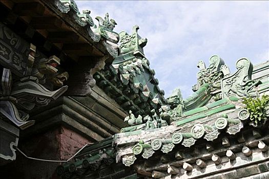 盖屋顶细节,紫色,云,庙宇,武当山,寺院,中国