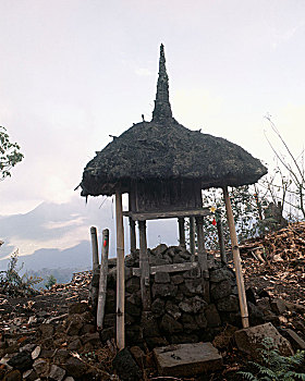 小,神祠,屋顶,山,站立,火山,巴图尔