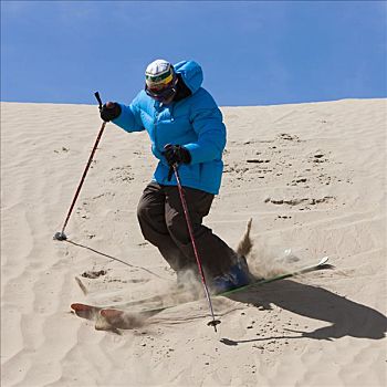 小,撒哈拉沙漠,犹他,美国,男人,沙子,滑雪