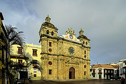 教堂,佩特罗,广场,老城,卡塔赫纳,哥伦比亚
