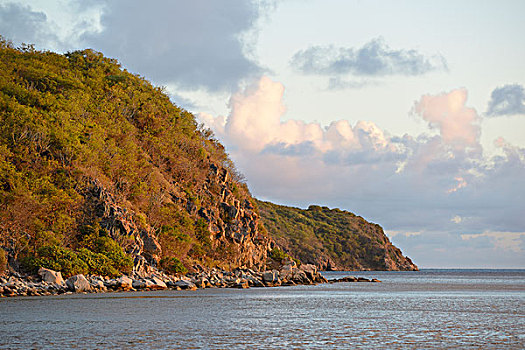 加勒比,英属维京群岛,岛屿,悬崖,日落,大幅,尺寸