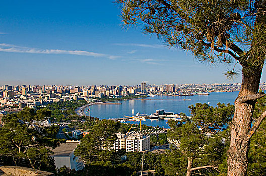 风景,上方,海岸,巴库,湾,阿塞拜疆