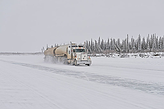冰,道路,卡车,河,加拿大西北地区,加拿大,北美