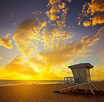 劳德代尔堡,海滩,早晨,日出,佛罗里达,美国,塔