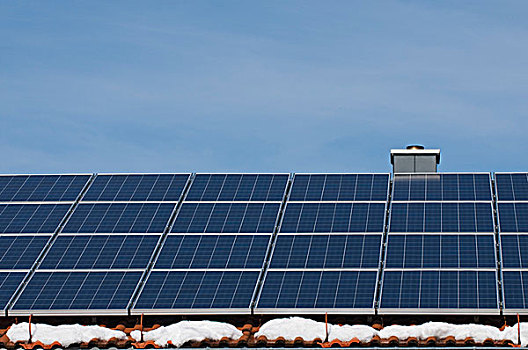 太阳能,屋顶,房子,雪,再生能源