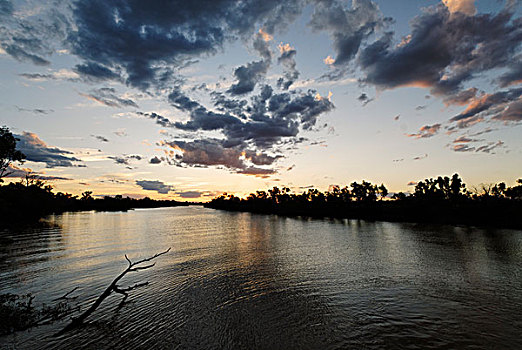 日落,河,靠近,昆士兰,偏僻地带,澳大利亚