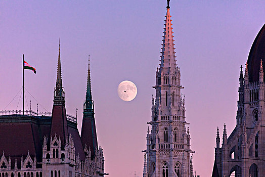 满月,国会大厦,布达佩斯,匈牙利