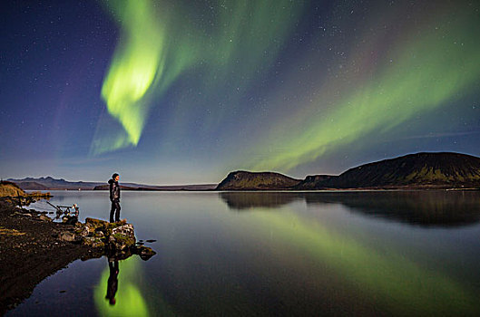 北极光,湖,国家公园,冰岛