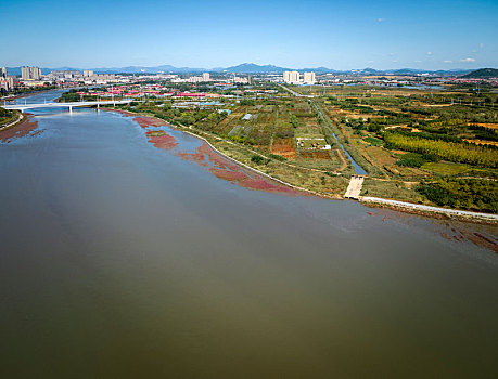 辽宁省大连市庄河市城市园林航拍图片