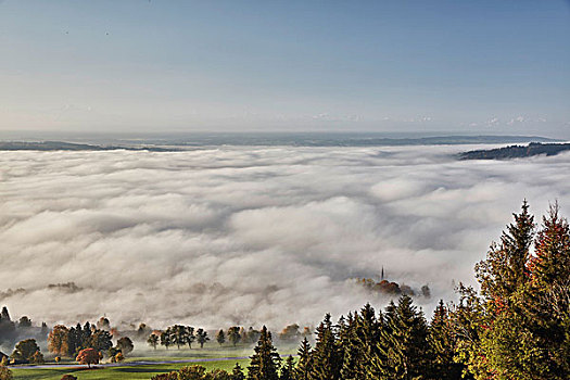 俯拍,雾气,卧,山谷,巴伐利亚,德国