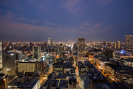 风景,俯视,城镇,夜晚,大阪,关西,日本,亚洲