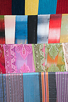 展示,纪念品,丝绸,围巾,市场,禁止,乡村,琅勃拉邦,老挝