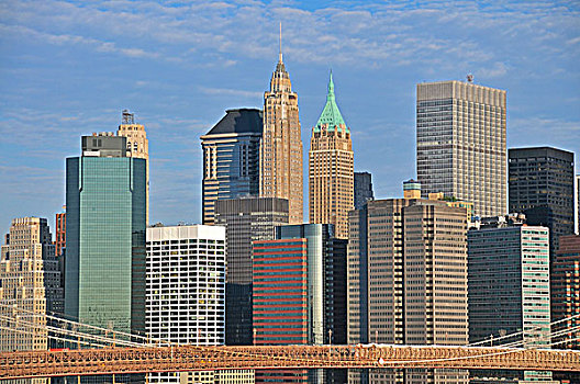 高层建筑,金融区,下曼哈顿,布鲁克林大桥,曼哈顿大桥,曼哈顿,纽约,美国,北美