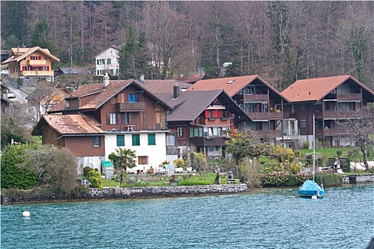 旧式,城镇,风景,湖,瑞士