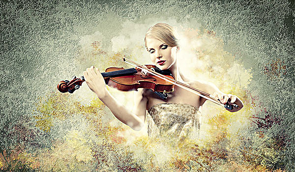 图像,美女,女性,小提琴手,演奏,闭眼,彩色,背景
