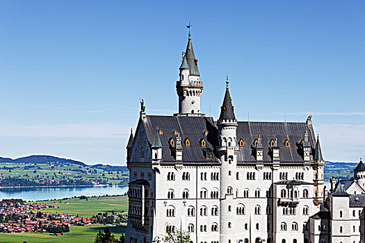 风景,桥,城堡,新天鹅堡,士瓦本,巴伐利亚,德国,欧洲
