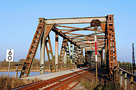 桥,铁路,开合桥,穿过,特快专递,河,下萨克森,德国,欧洲