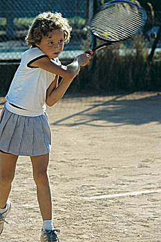 小女孩,玩,网球