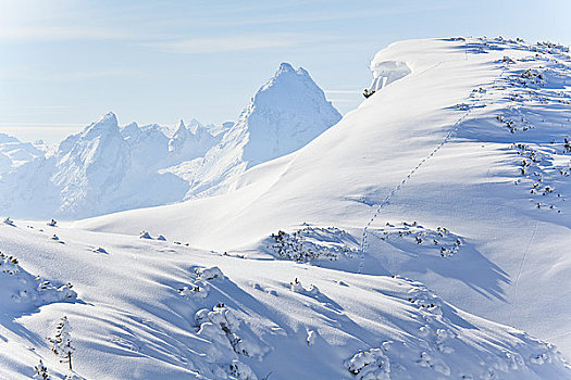 冬季风景,贝希特斯加登阿尔卑斯山,瓦茨曼山,背景,奥地利,俯视图
