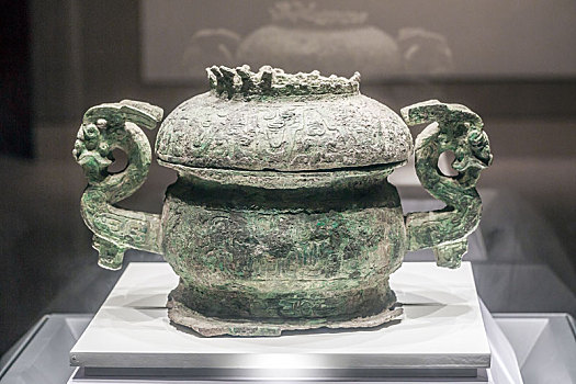 西周青铜龙耳簋,中国山东省淄博市齐文化博物馆