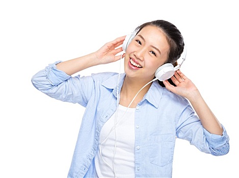 亚洲人,美女,听,音乐,头戴式耳机