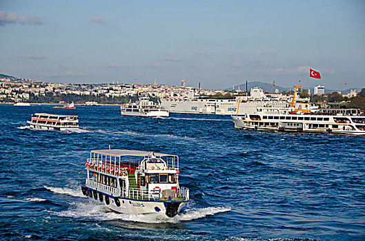 忙碌,水系,金角湾,博斯普鲁斯海峡,伊斯坦布尔,土耳其