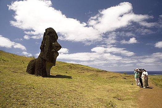 游客,看,复活节岛石像,拉诺拉拉库,复活节岛,智利