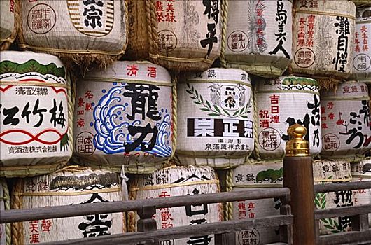 日本,本州,京都,日本米酒,桶,靠近,入口,神祠