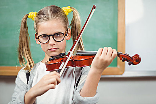 可爱,学生,演奏,小提琴,教室,头像,学校