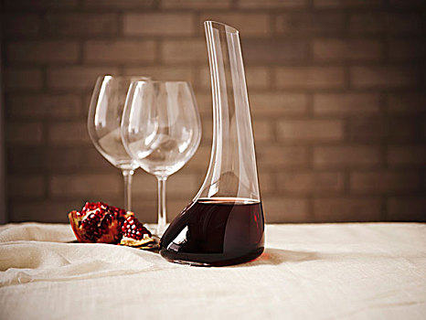 红酒,葡萄酒,玻璃器具,两个,空,玻璃,石榴