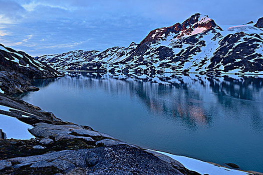 日出,峡湾,安马沙利克岛,东方,格陵兰,北美