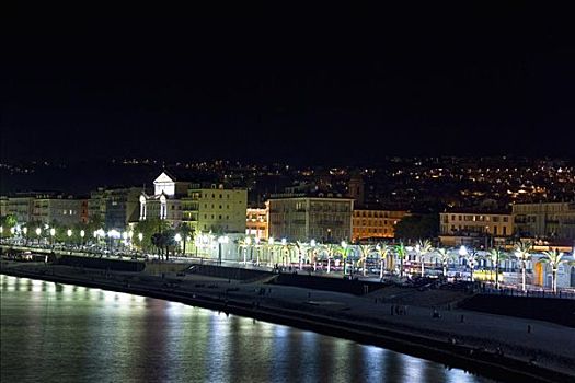 反射,路灯,水中,英格兰滨海步道,美好,法国