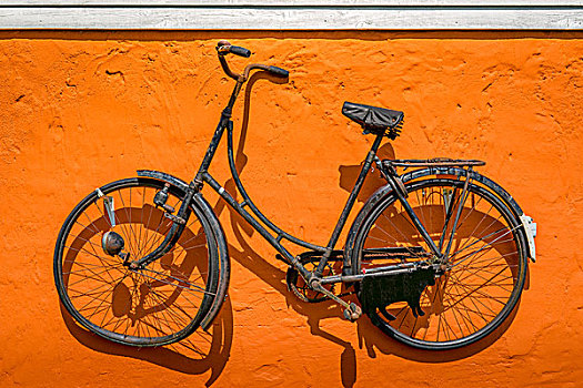 旧式,自行车,悬挂,墙壁,橘色