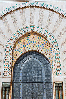 装饰,户外,墙壁,入口,大门,图案,哈桑二世清真寺,大,哈桑二世,摩尔风格,建筑,卡萨布兰卡,摩洛哥,非洲